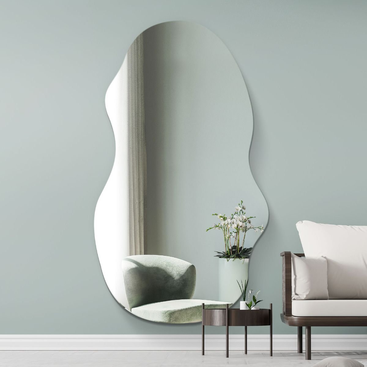 Large Asymmetric Wall Mirror. Frameless Statement Piece