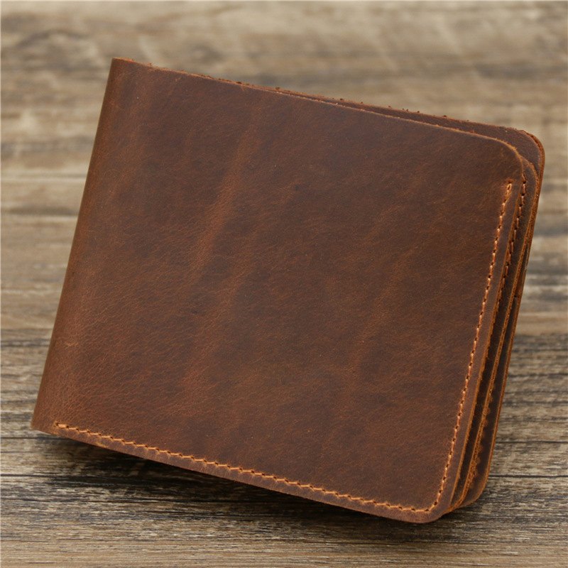 Crazy Horse Leather Bifold Wallet for Men, Red Brown — view 2