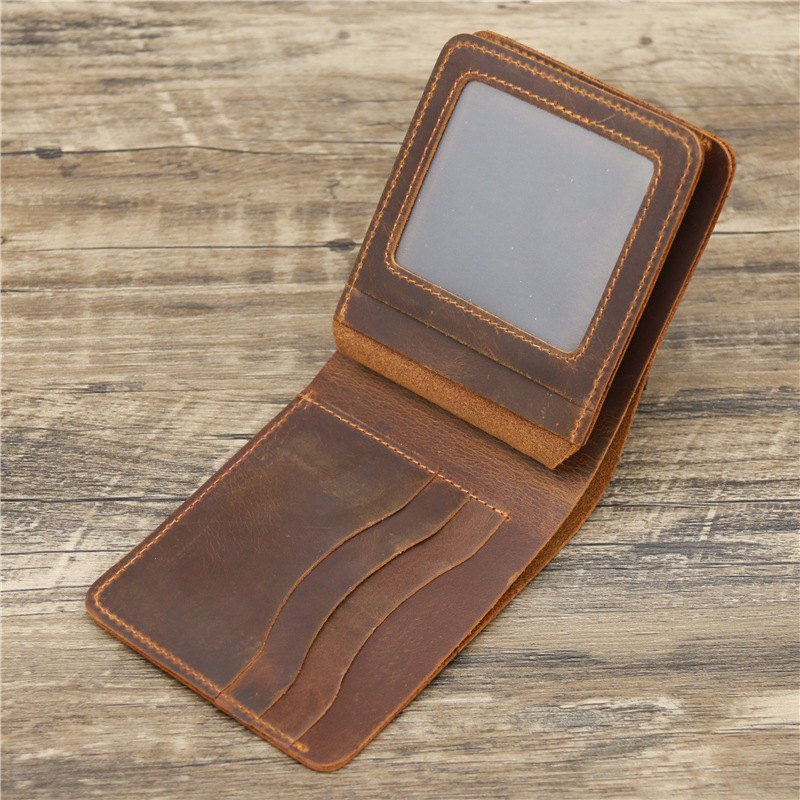Crazy Horse Leather Bifold Wallet for Men, Red Brown — view 5