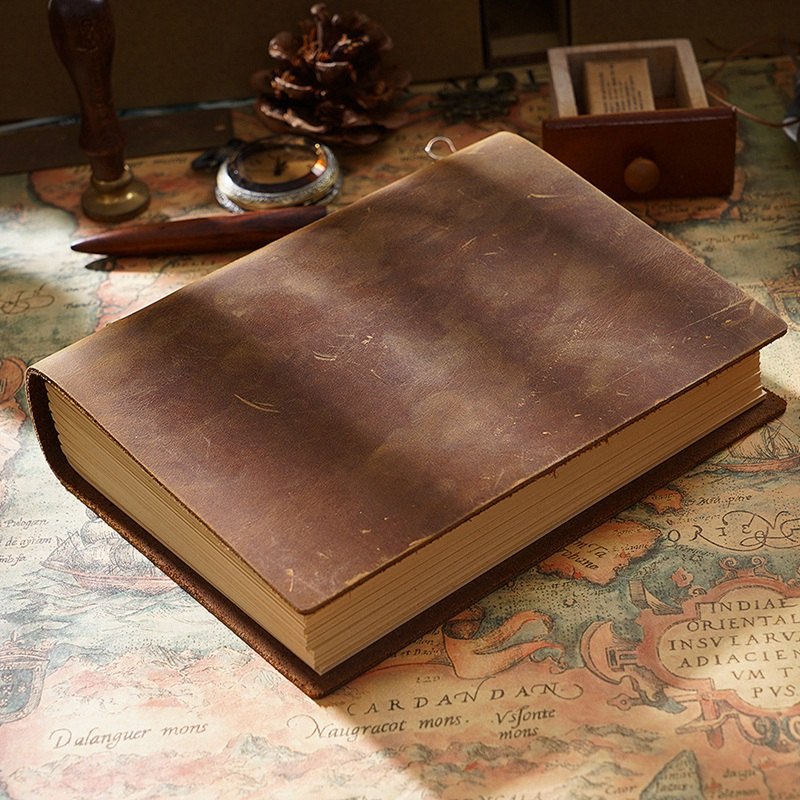 Leather-Bound Notebook, Brown Crazy Horse Leather, 200 Sheets — view 2