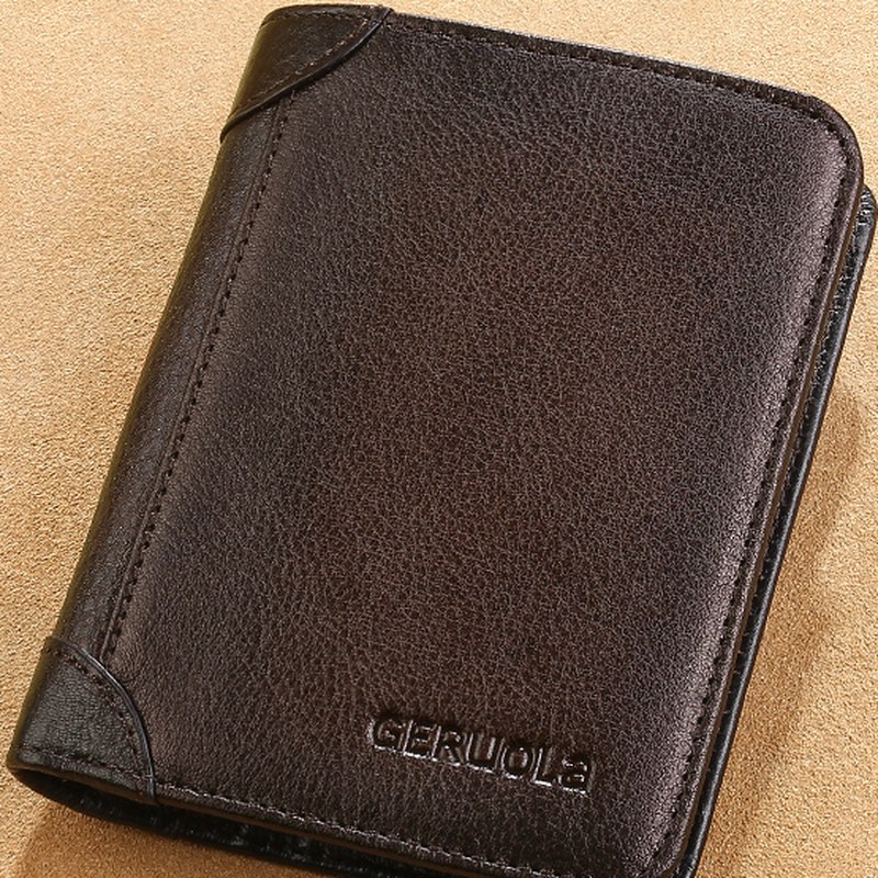 Leather Trifold Wallet for Men. RFID Blocking, Dark Brown