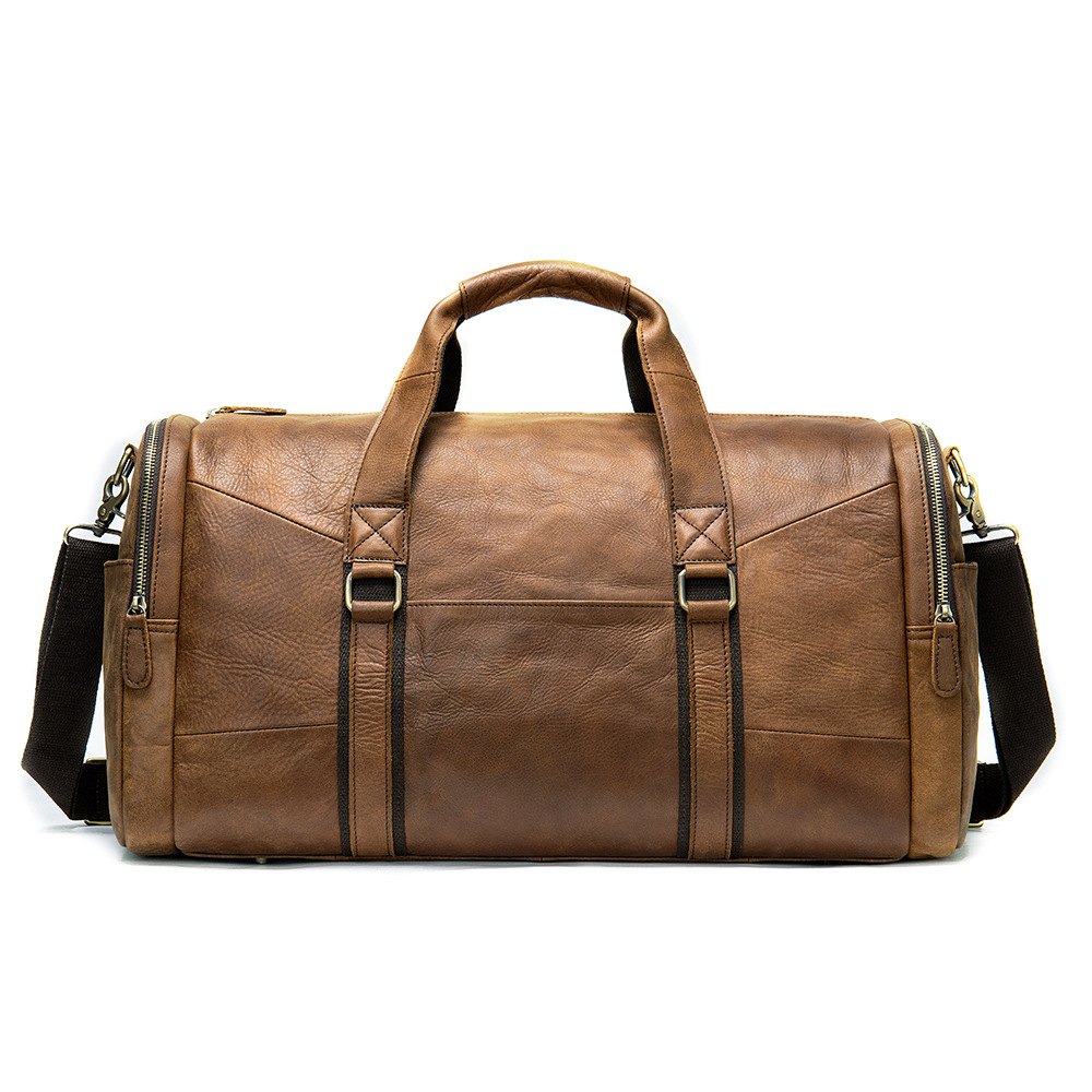 Leather Weekend Bag for Men, Brown Cowhide Holdall, 51cm — view 1