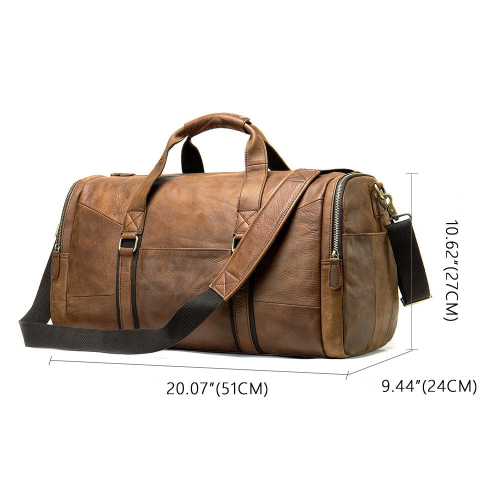 Leather Weekend Bag for Men, Brown Cowhide Holdall, 51cm — view 2