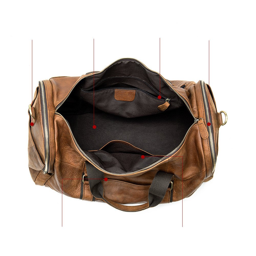 Leather Weekend Bag for Men, Brown Cowhide Holdall, 51cm — view 3
