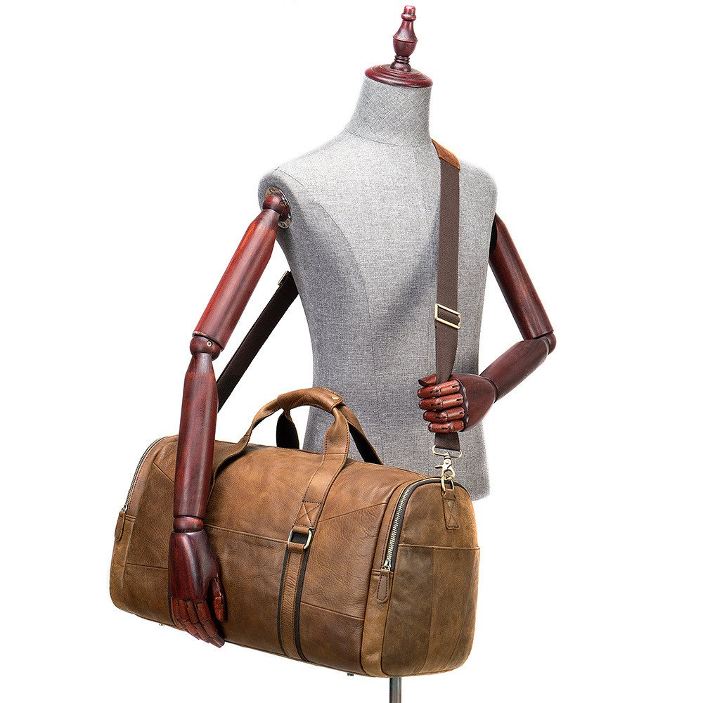 Leather Weekend Bag for Men, Brown Cowhide Holdall, 51cm — view 4