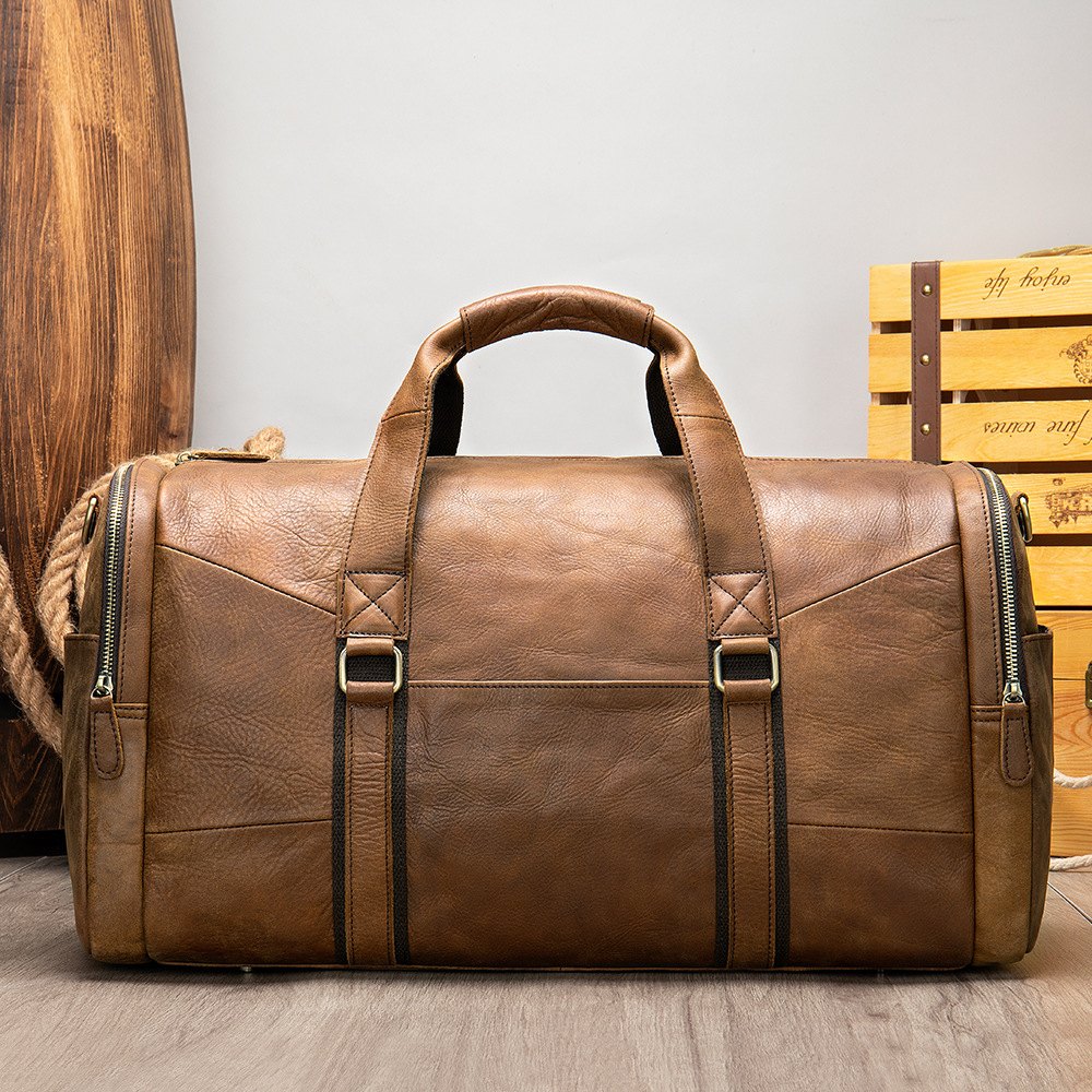 Leather Weekend Bag for Men, Brown Cowhide Holdall, 51cm — view 5