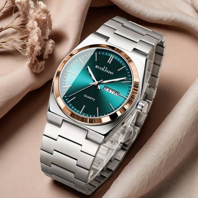 Ultra-Thin Quartz Mens Watch. Steel Band, Butterfly Clasp — view 1